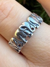 Elephant Eternity Wedding Band Ring Solid 925...