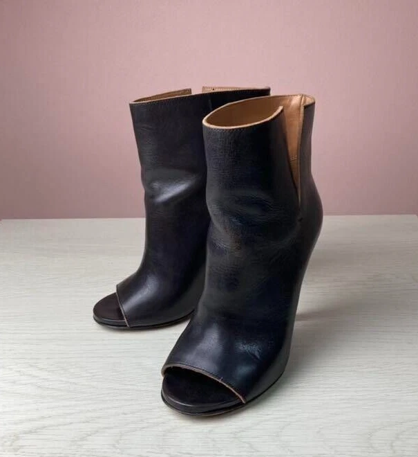 Maison Martin Margiela Open Toe Leather Bootie Ankle Boots Brown Size 36 Used