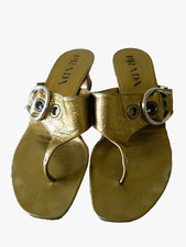 $1.4K PRADA Brown Bronze Metallic Leather Sandals Shoes Thongs Mules EU 37 US 7M