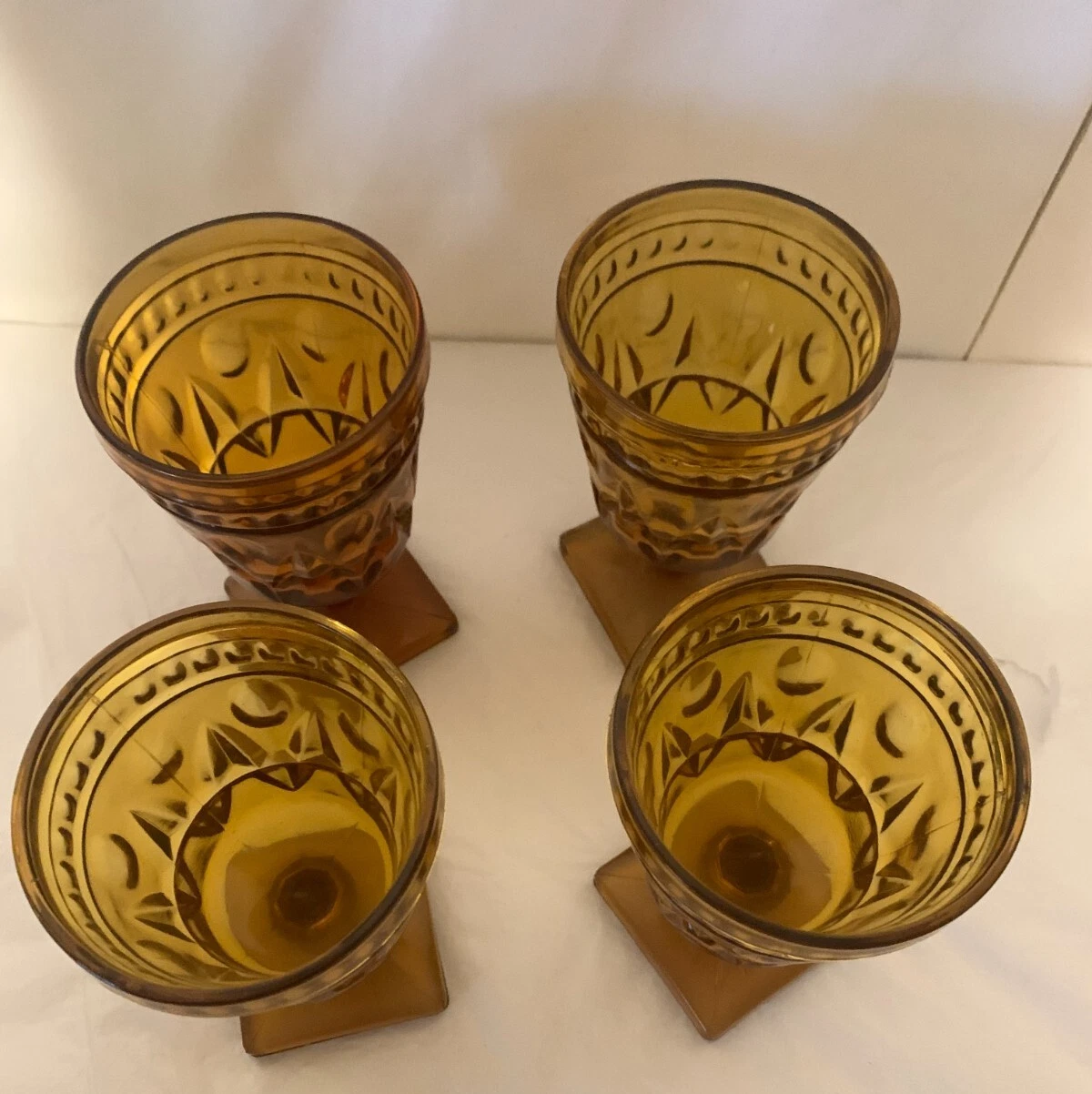 Vintage 70's Amber Glass Goblets Lot of 4