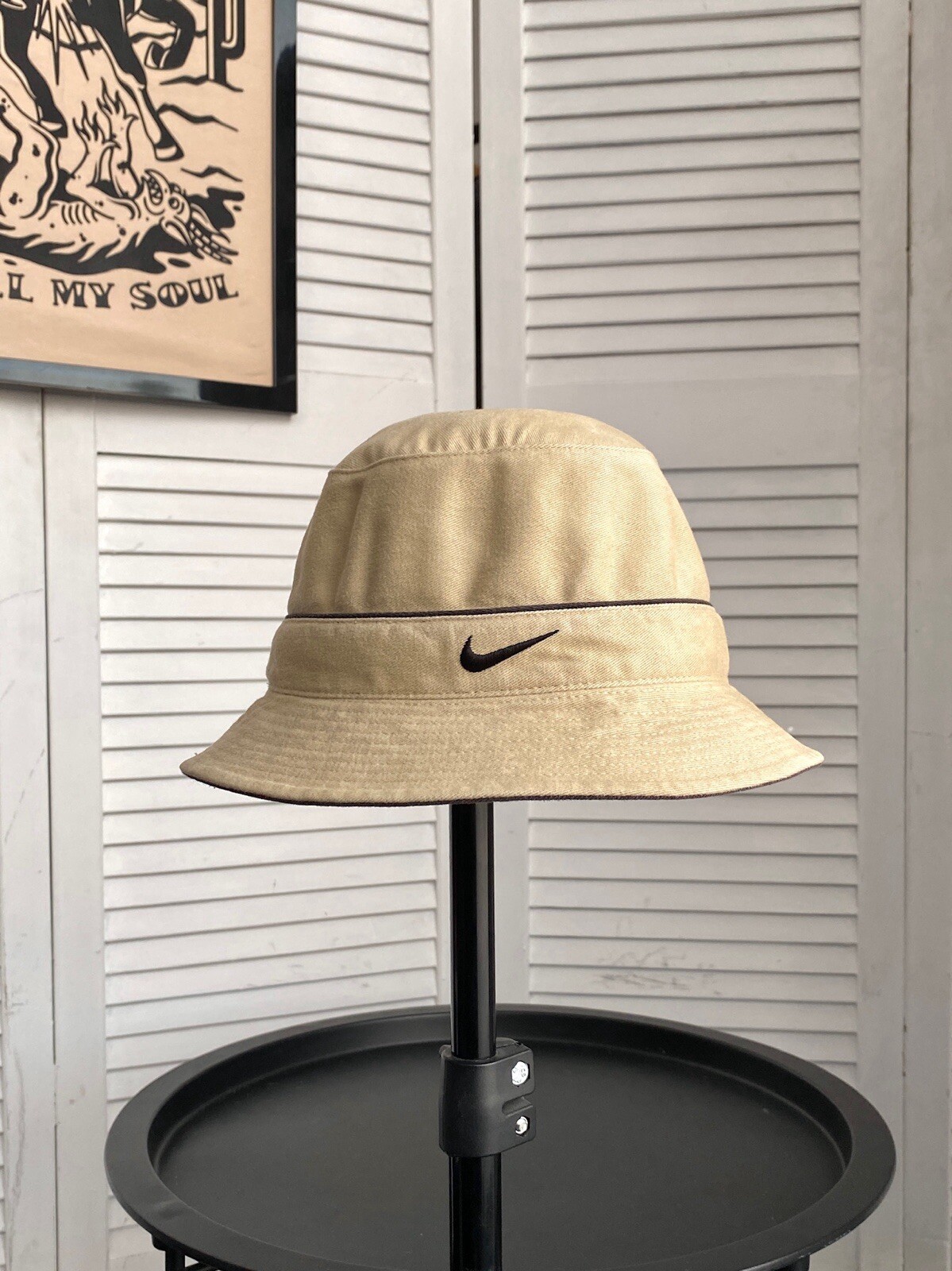 Vintage Nike Swoosh Bucket Hat Y2K Beige