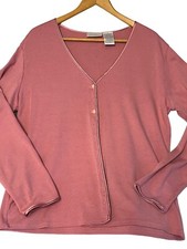 Worthington Stretch Womens Pink V-Neck Button-Front Cardigan 1X Comfortable Warm