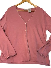 Worthington Stretch Womens Pink V-Neck Button-Front Cardigan 1X Comfortable Warm
