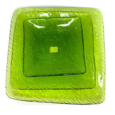 Pcs Crate Barrel Green Square Plate Set, Glass, 11 in, in