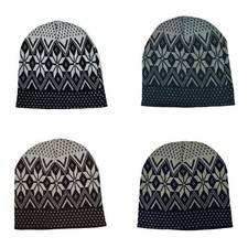 Unisex Winter Snowflake Acrylic Beanie Hat Warm Knit Nordic Style - 4 Colours