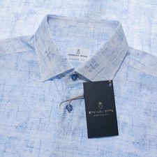 Emanuel Berg NWT Mr Crown Casual Button Down Shirt Size 42 16.5 L in Blue Cotton