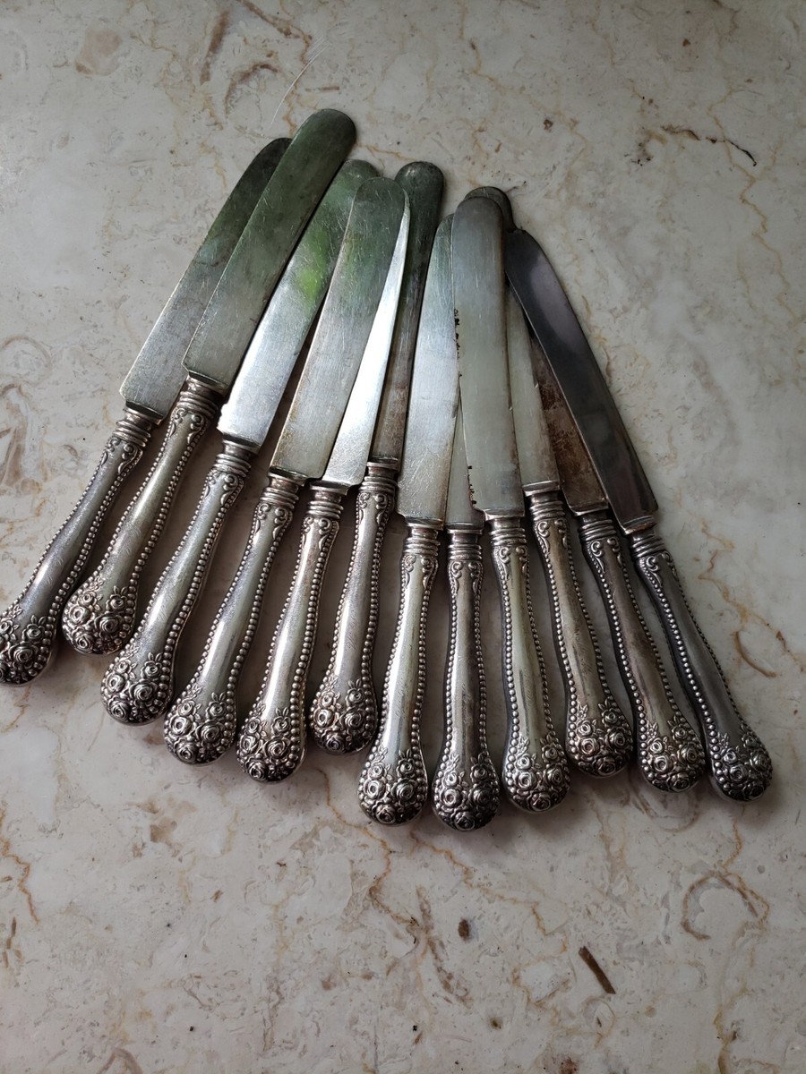 Vintage silverplate 12 Monogrammed MM knives as is for crafts as is