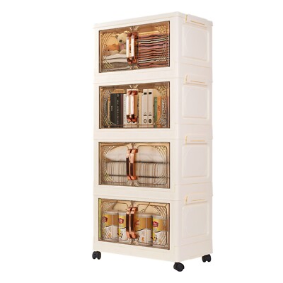 Aufbewahrungsbox Badschrank Küchenregal Faltbar Stapelbar mit Tür Rollen Weiß