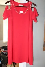 NWT Michael Kors True Red Cold Shoulder Dress Size M Textured Crepe - US SELLER