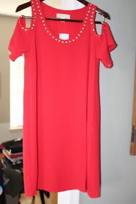 NWT Michael Kors True Red Cold Shoulder Dress Size M Textured Crepe - US SELLER