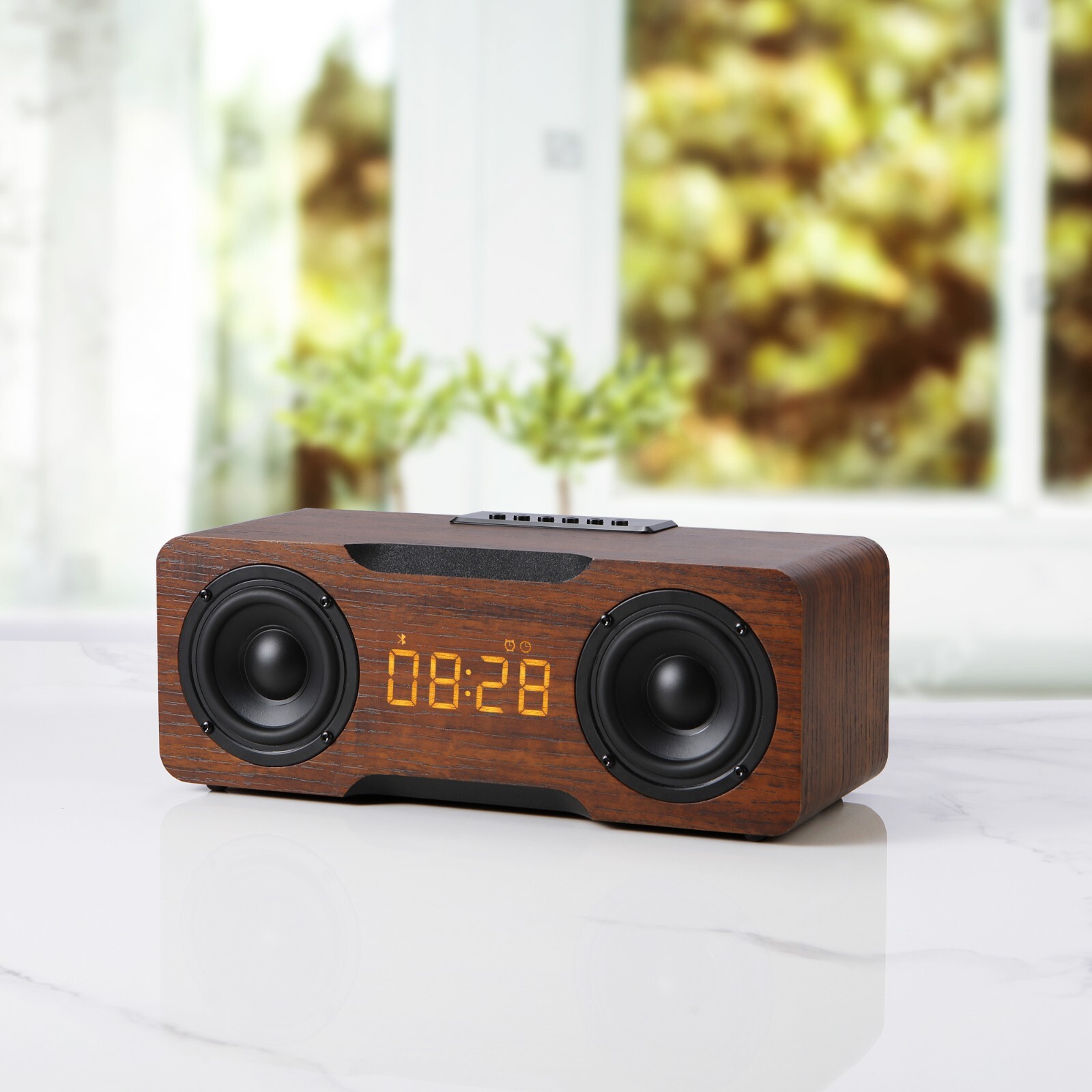 Portable Retro 24W Dual Amplifier Bluetooth Wooden Oak Wirel