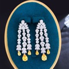 Silver Plated Cubic Zirconia Long Leaf Dangling Chandelier Drop Wedding Earrings