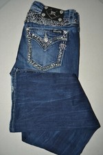 Miss Me Women's Mid Rise Bootcut Embellished Pocket Blue Denim Jeans Size 25x31