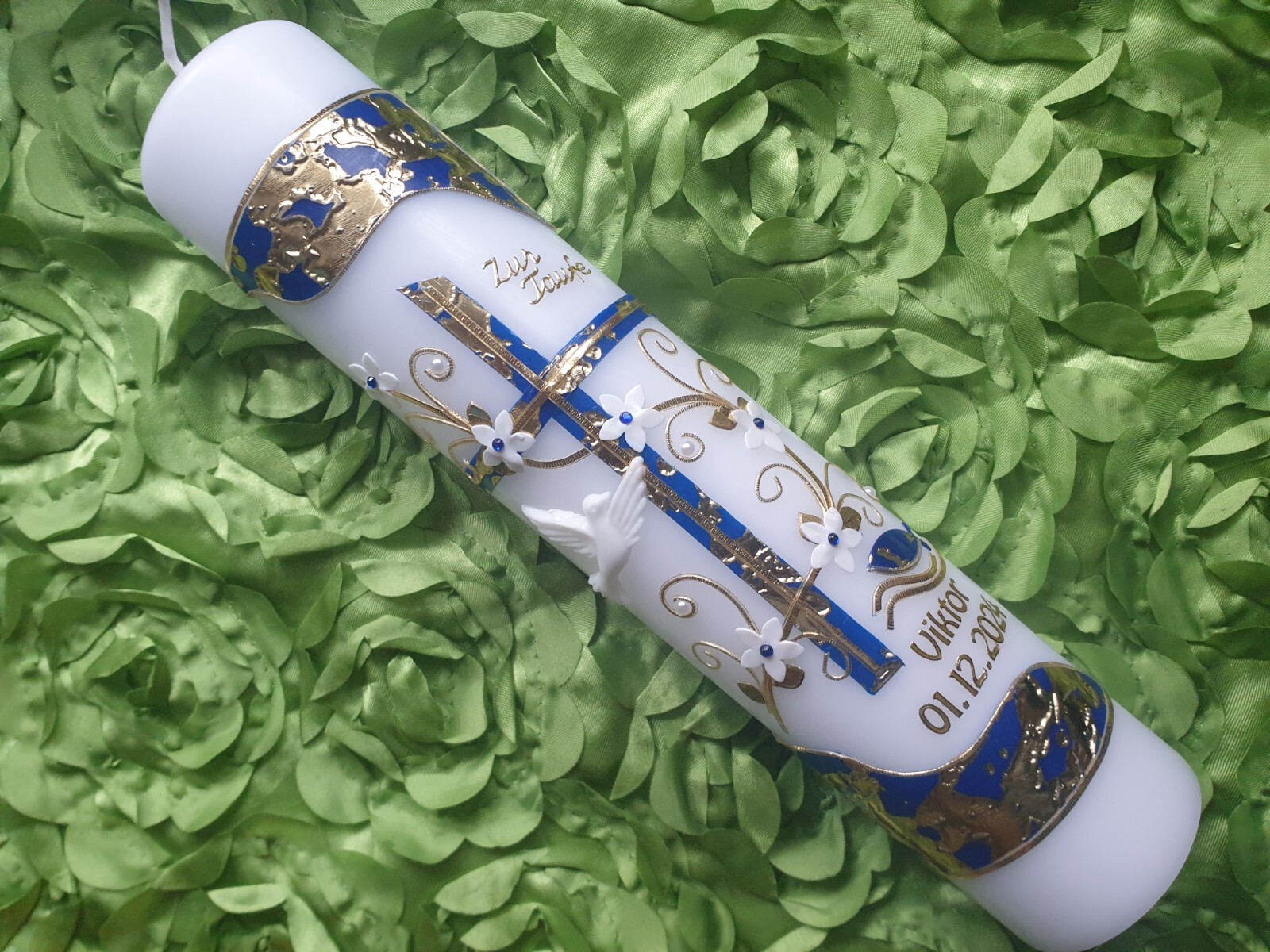 Taufkerze/Kommunionkerze Größe 250/60mm oder 300mm x 60mm *Jungen*