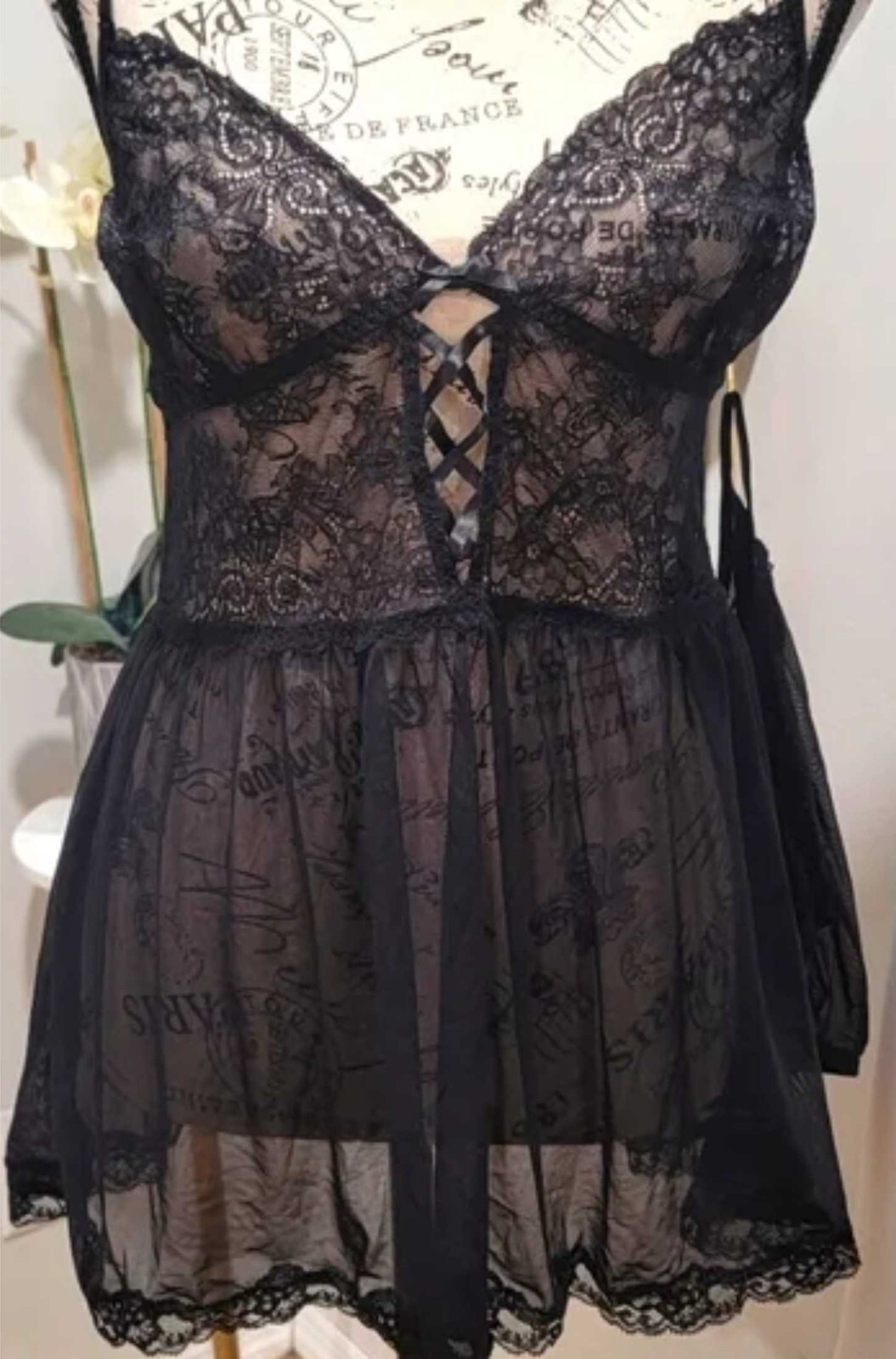 Adore Me  Women's  Yolandi Babydoll Top + bikini Black XS NWT