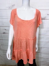 Torrid Womens Babydoll Slub Scoop Neck Tiered Top/Short Dress Size 2 Coral