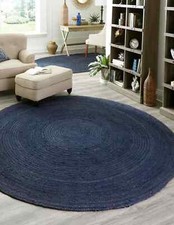 Rug Round Jute Blue Mat Hand Braided Farmhouse Natural Jute Rug Carpet