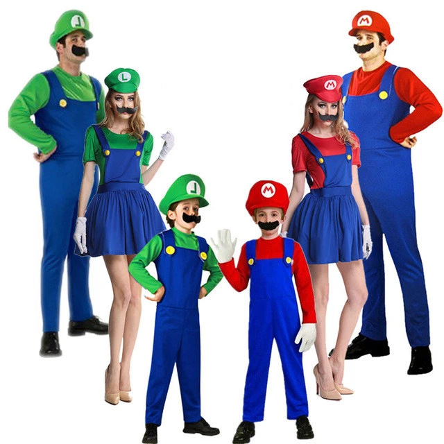 Super Mario Luigi Costume Uomo Donna Bambino Carnevale Halloween