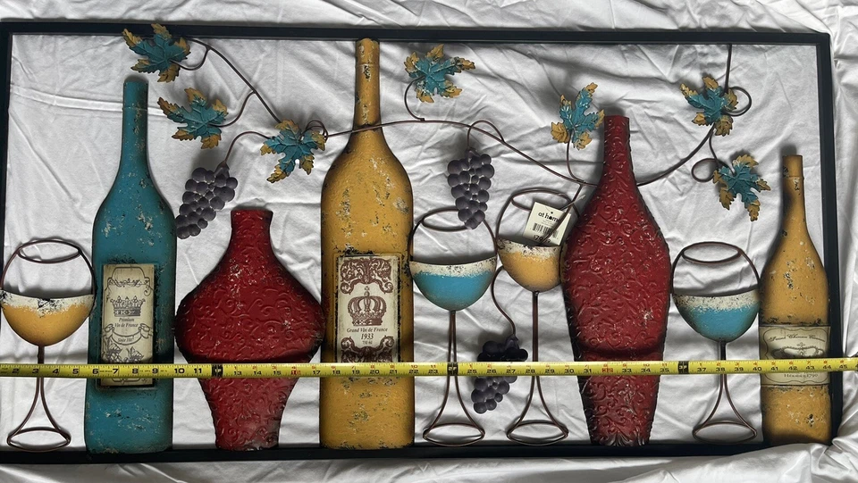 Vino Vintage Grande Metal Arte 3D Pared Interior Hogar Decoración Corte Diseño 23” X 46” Foto 2 de 3