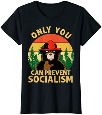 Only You Can Prevent Socialism Bear Camping Vintage Ladies' Crewneck T-Shirt