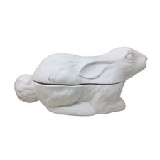 Vintage White Ceramic Bunny Rabbit Covered Dish- about 7''