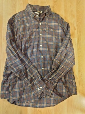 Murano Slim Fit Baird Mc Nutt Linen Purple Plaid Button Down Shirt Size XL