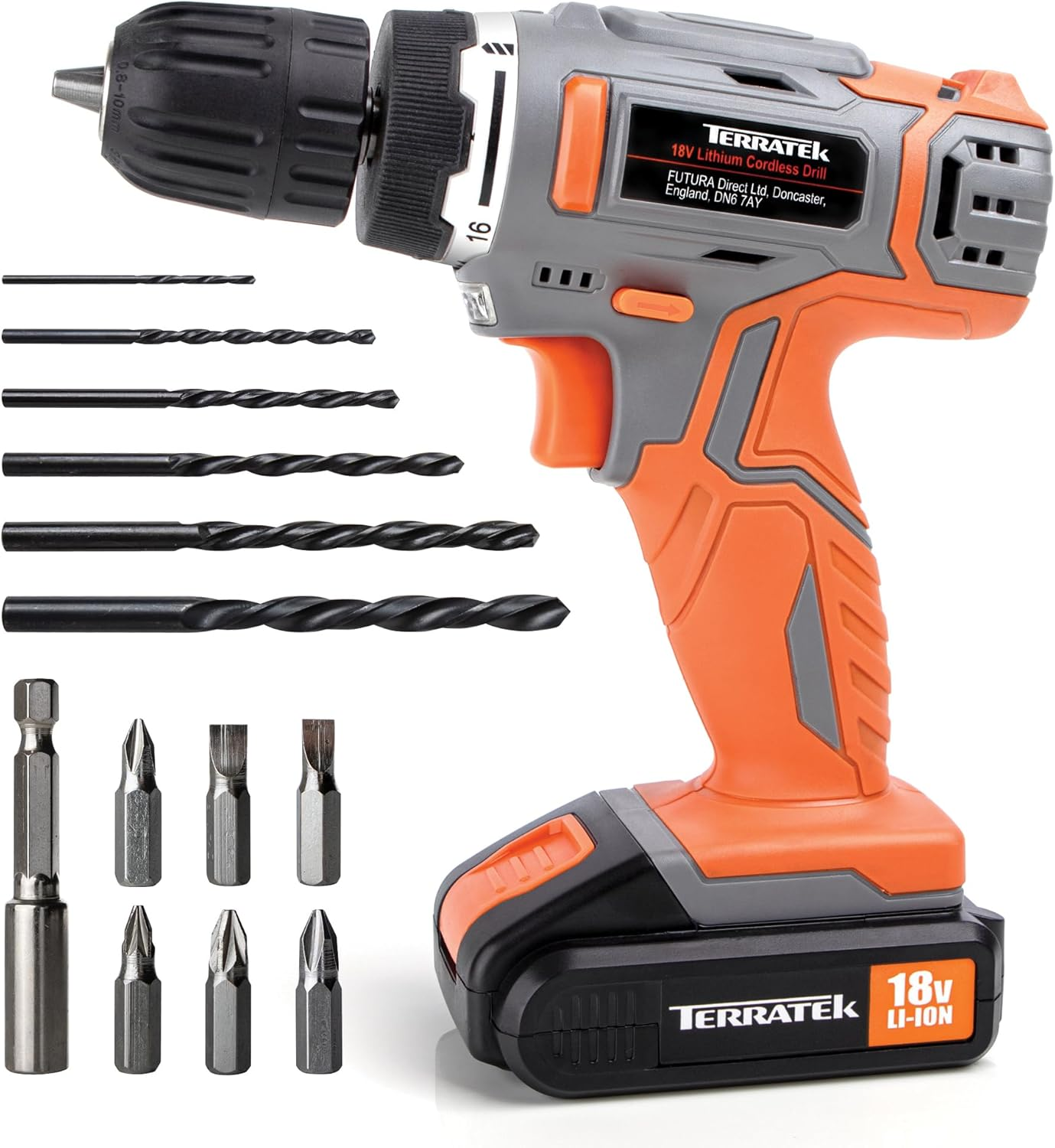 Cordless Drill Driver 18V Lithium-Ion, 13Pc Electric Screwdriver Set, LED Work