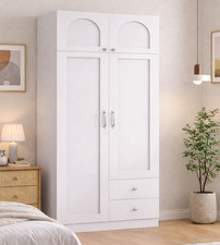 Wardrobe 4 Door 2 Drawer Storage Hanging Rail Shelves Bedroom Furniture White