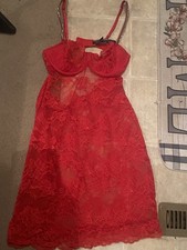 Victoria's Secret Red Floral Lace Rhinestone Strap Sleeveless Chemise Women s M