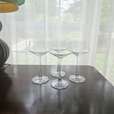 Vintage MCM Hand Blown Hollow Stem Champagne Coupes, Set of 4
