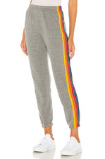 Aviator Nation Womens Size Medium Grey Signature Retro 5-Stripe Sweatpants