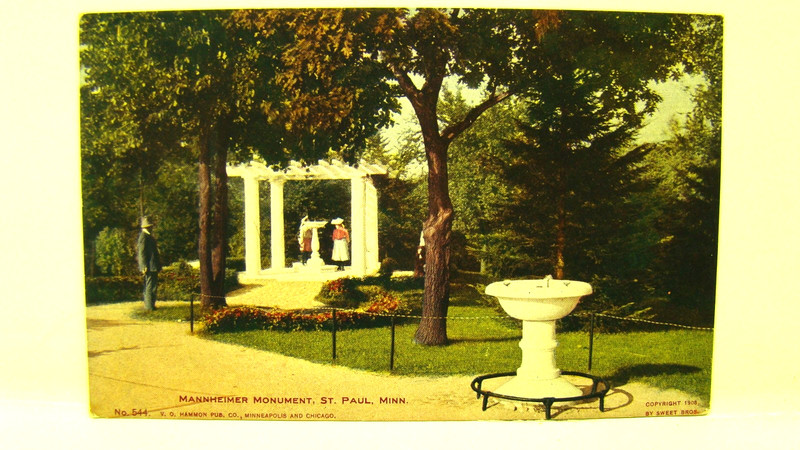 picture postcard pre WWI; Mannheimer Monument, St Paul, Minn. Minnesota; 1907