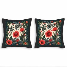 Set of 2 18x18in Throw Pillow Covers - Dark Teal Floral Design