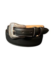Mens Black Leather Belt Leather Casual with Snaps 1-1/2  Tapered To 1 Inch Belts