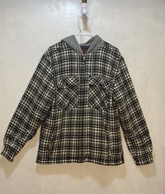 Mountain Ridge Black Plaid Sherpa Lined Flannel Hooded Jacket Men's Size S