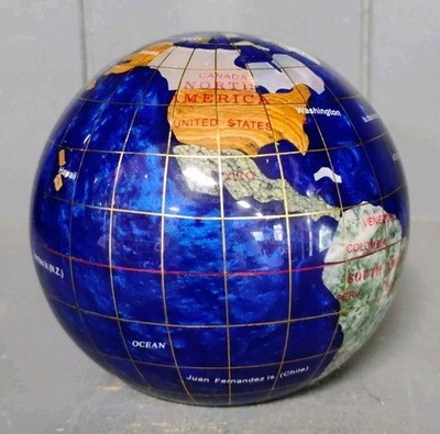 Blue Globe Gemstone Paperweight 3'' World Teacher Geography Cartographer Traveler