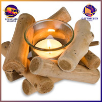 KerzenstäNder Holz Vintage Teelichthalter Mit Glas Tasse Treibholz Deko