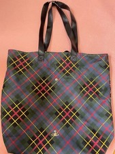 Borsa tote Vivienne Westwood tartan check logo sfera oro usata Giappone
