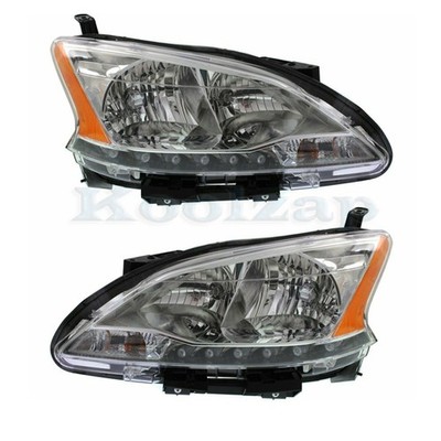 CAPA For 13-15 Sentra Halogen Headlight Headlamp LED Accent Lamp w/Bulb SET PAIR