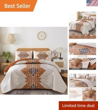 Boho Quilt Set Queen Microfiber Bedspread Coverlet All Seasons Geometric 3pcs