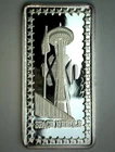 1973 Silver Art Bar Space Needle Hamilton Mint Wonders of America 1oz .999 TONED