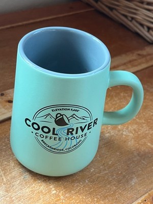 Large Mint Green w Gray COOL RIVER COFFEE HOUSE Colorado Stoneware Coffee Cup