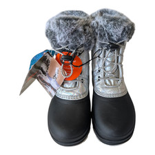 Ozark Trail Quilted Silver Girls Waterproof Insulated Snow Boots Size 13