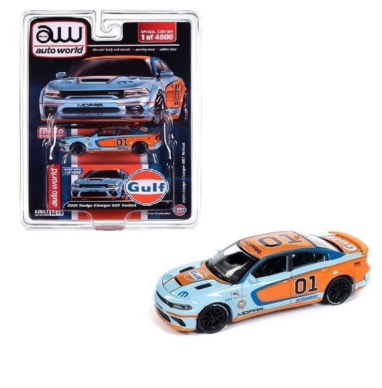 AUTOWORLD 1:64 2021 DODGE CHARGER SRT HELLCAT CUSTOM GULF LIVERY