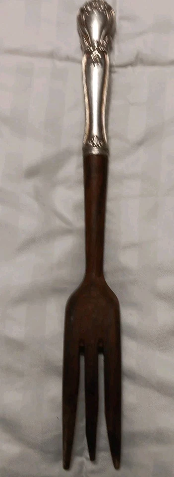 Tenedor para servir/ensalada Gorham Melrose de plata de ley y madera (11,25 pulgadas) tamaño Foto 2 de 3