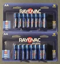 RAYOVAC HIGH ENERGY AA ALKALINE BATTERIES 32 COUNT BRAND NEW EXP 12/2036