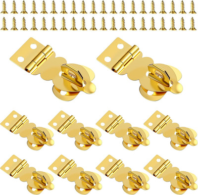 10Pcs Brass Solid Padlock Hasp, Gold Metal Latch with Screws, Mini Decorative Ha