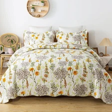 3-Piece Quilt Set Quilted Bedspread Lightweight Reversible Coverlet Set Floral P