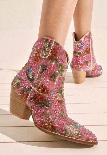 Floral Rhinestones Western Cowgirl Boots
