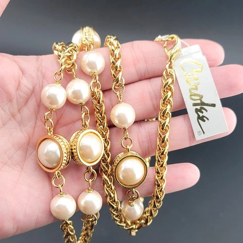 Vtg CAROLEE 42" Chain Necklace Faux Pearls Fashion Jewelry Original Tag